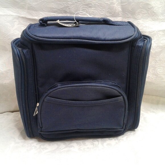 Lunch Bag Silverware Cloth Napkin Water Bottle Set Insulated Navy Blue 11" x 10" - Picture 1 of 14